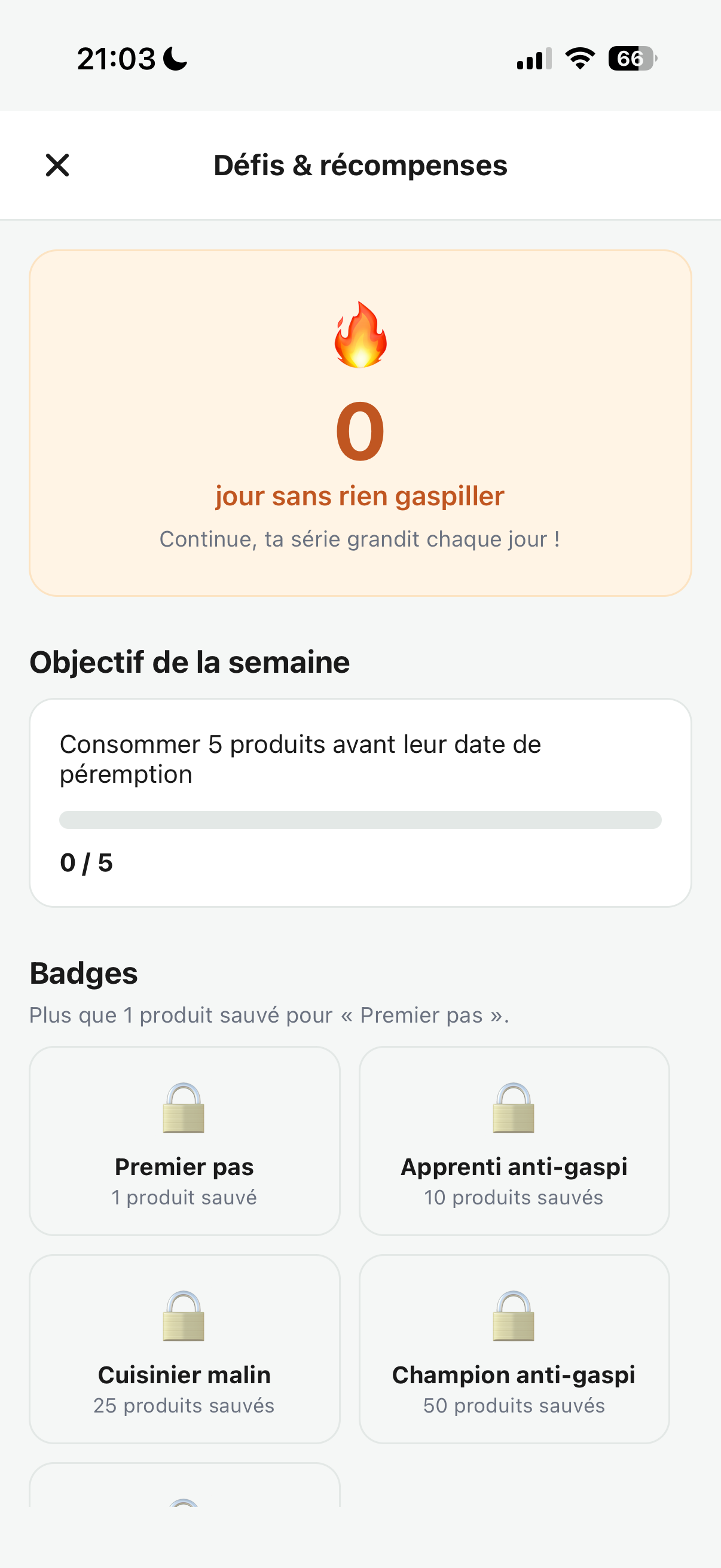 Écran Défis et récompenses de SAYF